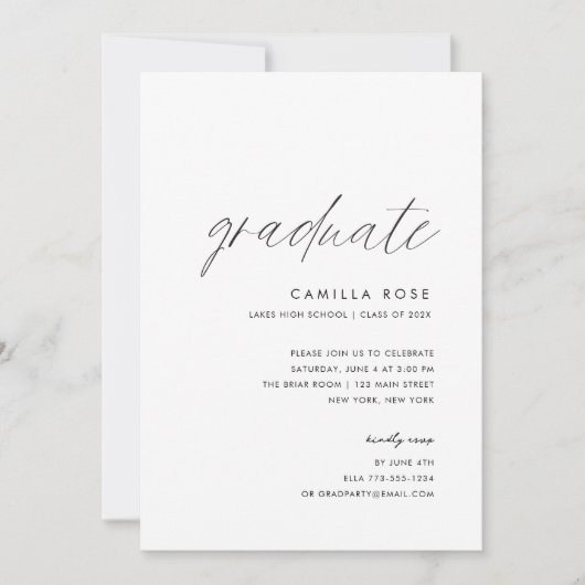 Modernes Minimales Script Graduate Foto Einladung (Vorderseite)