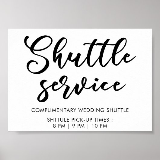 Modernes, minimales Script-Shuttle-Service Hochzei Poster (Vorne)