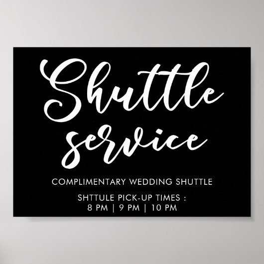 Modernes, minimales Script-Shuttle-Service Hochzei Poster (Vorne)