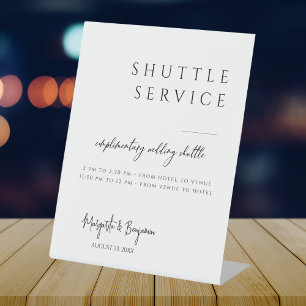 Modernes, minimales Script-Shuttle-Service Hochzei Sockelschild
