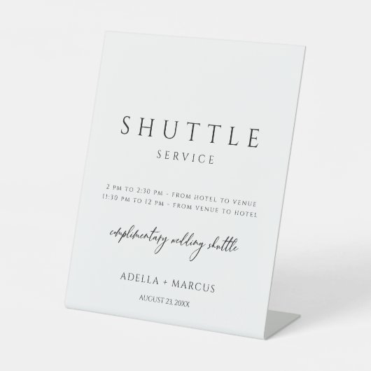Modernes, minimales Script-Shuttle-Service Hochzei Sockelschild (Vorderseite)