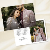 Modernes, minimales Skript mit zwei Fotos Hochzeit Dankeskarte