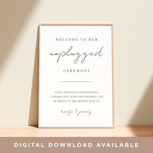 Modernes, minimales Skript unplugged Zeremony Sign Poster