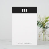 Modernes, minimales Solid Black Monogramm Briefpapier (Stehend Vorderseite)