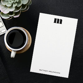 Modernes, minimales Solid Black Monogramm Briefpapier