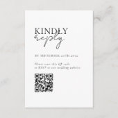 Modernes, minimales, weißes QR Code Wedding RSVP Begleitkarte (Vorderseite)