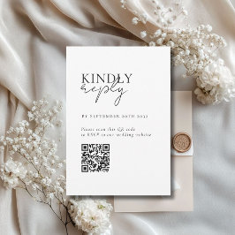 Modernes, minimales, weißes QR Code Wedding RSVP Begleitkarte