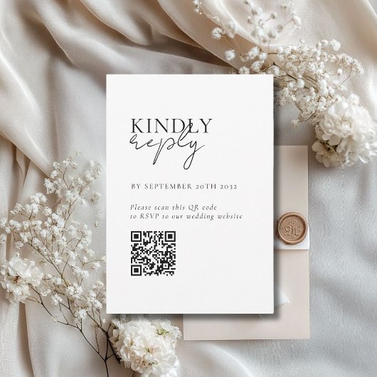 Modernes, minimales, weißes QR Code Wedding RSVP Begleitkarte