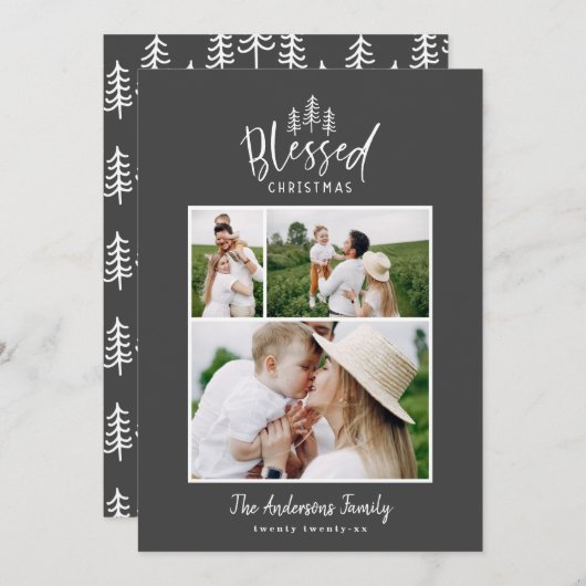 Modernes, minimalgesegnetes Weihnachtsrustikales F Feiertagskarte (Vorne/Hinten)