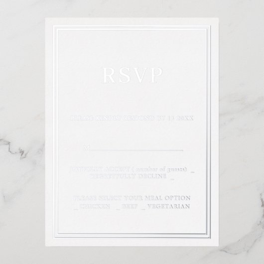 Modernes Minimalisrt Wedding RSVP Folie Einladungspostkarte (Vorderseite)