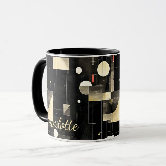 Modernes Minimalistisch - Abstraktes Schwarz & Cre Tasse (Vorderseite Links)