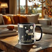 Modernes Minimalistisch - Abstraktes Schwarz & Cre Tasse