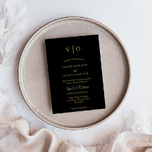 Modernes Minimalistisch | Black Gold Monogram Wedd