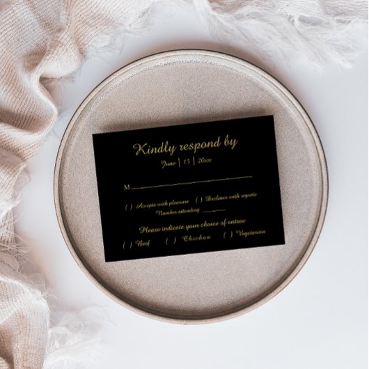 Modernes Minimalistisch | Black Gold Response Card RSVP Karte