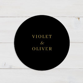 Modernes Minimalistisch | Black Gold Wedding Runder Aufkleber