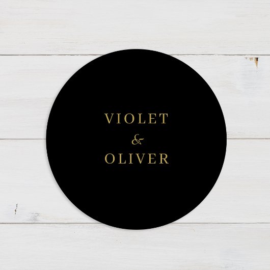 Modernes Minimalistisch | Black Gold Wedding Runder Aufkleber