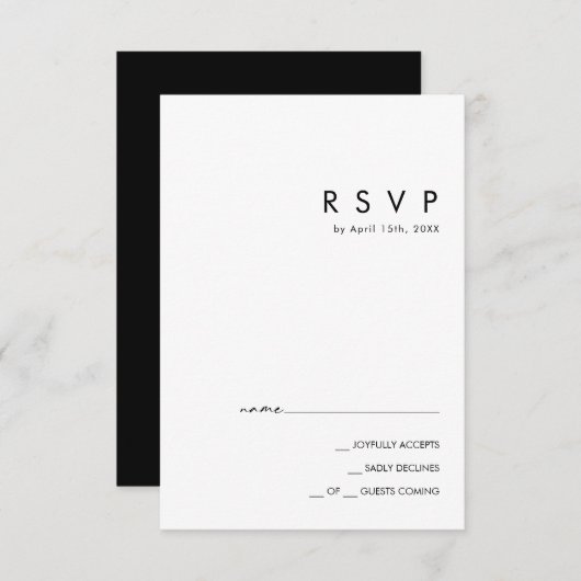 Modernes Minimalistisch | Black RSVP Card (Vorne/Hinten)