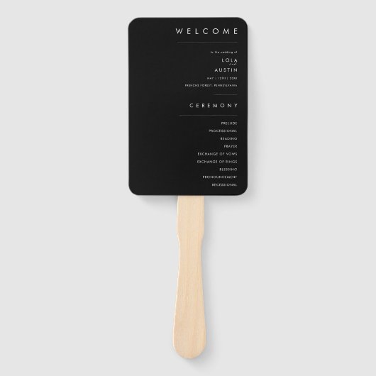 Modernes Minimalistisch | Black Wedding Program Fächer (Vorderseite)
