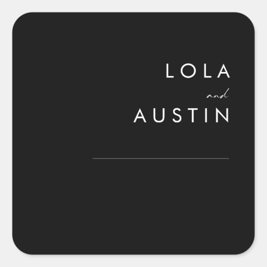 Modernes Minimalistisch | Black Wedding Umschlag A Quadratischer Aufkleber (Vorderseite)