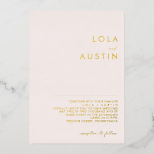 Modernes Minimalistisch Blush and Gold Wedding R Folieneinladung