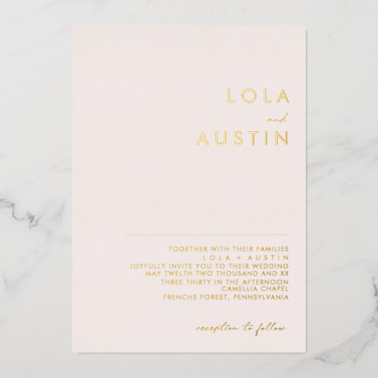 Modernes Minimalistisch | Blush and Gold Wedding R Folieneinladung (Vorderseite)