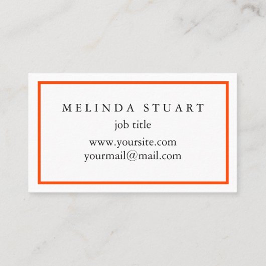 Modernes Minimalistisch Chic Orange Visitenkarte (Rückseite)
