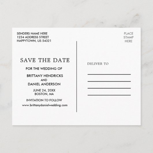 Modernes Minimalistisch Einfaches Rette unser Date Postkarte (Rückseite)