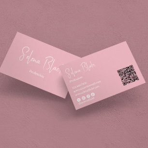 Modernes Minimalistisch   Elegant Blossom & QR Cod Visitenkarte