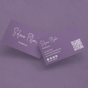 Modernes Minimalistisch   Eleganter Lila- und QR-C Visitenkarte