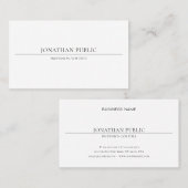 Modernes Minimalistisch Elegantes Weiß Beruflich S Visitenkarte (Vorne/Hinten)