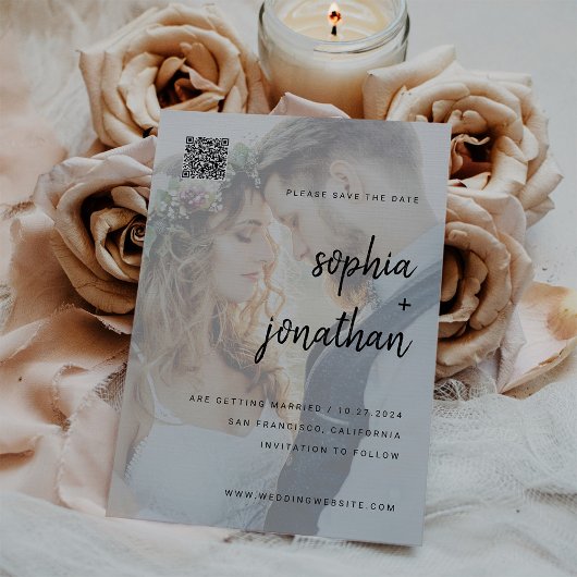 Modernes Minimalistisch | Foto QR-Code Save the Da Magneteinladung