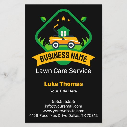 Modernes Minimalistisch-Gelb-grünes Rasenmähen-Log Flyer (Vorne)