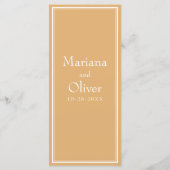 Modernes Minimalistisch-gelbes Hochzeitmenü an der Menükarte (Rückseite)