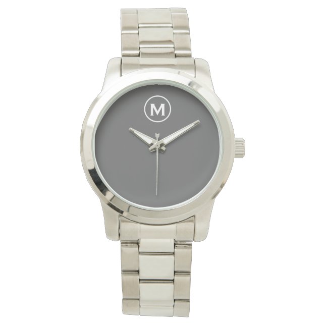 Modernes Minimalistisch-Grau-Monogramm Armbanduhr (Vorderseite)