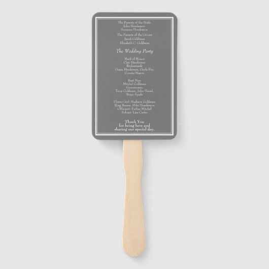 Modernes Minimalistisch-Gray-Hochzeitsprogramm Fächer (Rückseite)