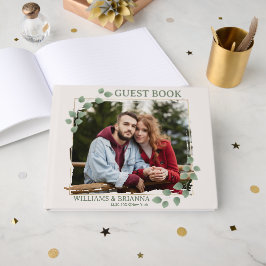 Modernes Minimalistisch Green Verlassen Foto Wed G Gästebuch