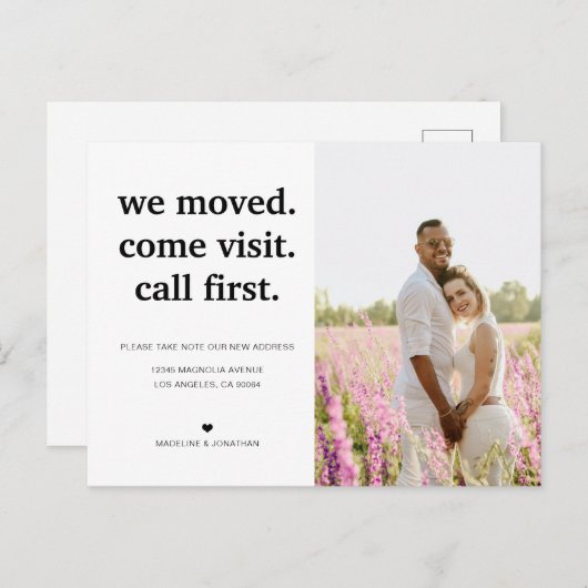 Modernes Minimalistisch haben wir das Foto bewegt Ankündigungspostkarte (Vorne/Hinten)