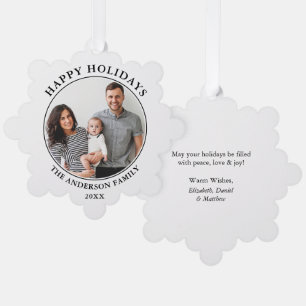 Modernes Minimalistisch Happy Holidays Foto Ornament Karte