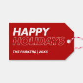 Modernes Minimalistisch Happy Holidays Red Geschenkanhänger (Vorderseite (Horizontal))