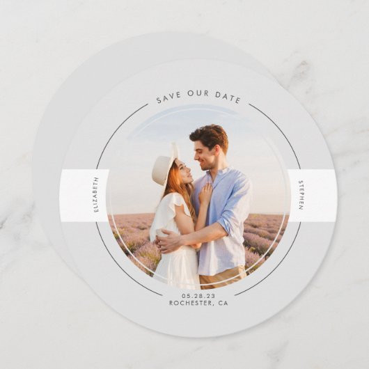 Modernes, Minimalistisch-hellgraues Save the Date (Vorne/Hinten)