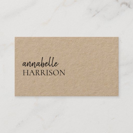 Modernes Minimalistisch | Kraft Rustic Stilschrift Visitenkarte (Vorderseite)