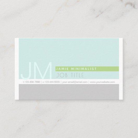 Modernes Minimalistisch | Light Blue Green Gray Visitenkarte (Vorderseite)