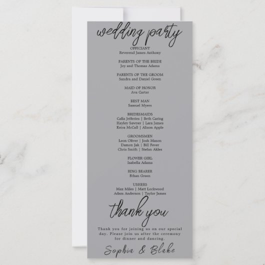 Modernes Minimalistisch Matte Silver Wedding Progr (Rückseite)