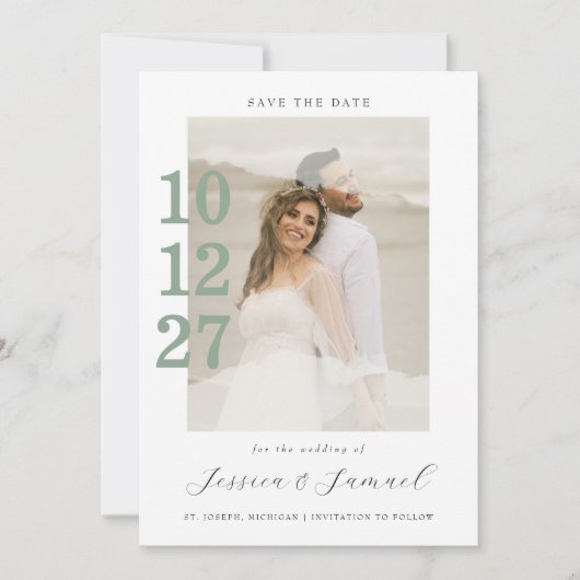 Modernes Minimalistisch-Mint-Grün-Script-Hochzeits Save The Date (Vorderseite)