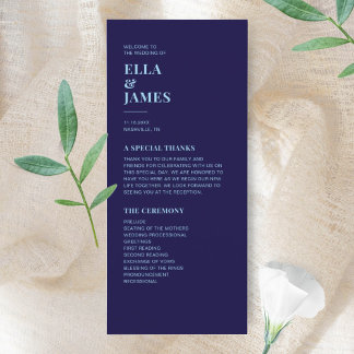 Modernes Minimalistisch Navy Blue Hochzeitsprogram Programm