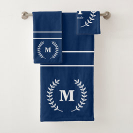 Modernes Minimalistisch Navy Blue Initial Monogram Badhandtuch Set