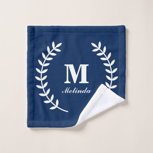 Modernes Minimalistisch Navy Blue Initial Monogram Badhandtuch Set (Waschlappen)