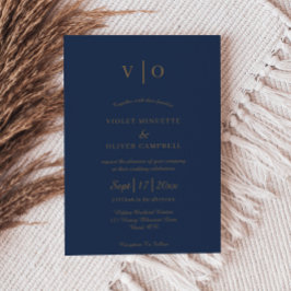 Modernes Minimalistisch | Navy Gold Monogram Weddi Einladung