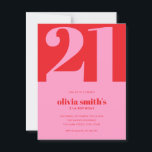 Modernes Minimalistisch rosa Rot 21. Geburtstag Postkarte<br><div class="desc">Moderne minimalistische 21. Geburtstags Einladung Postkarte mit einfachem Design mit eleganter Typografie in Rosa und Rot.</div>