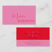 Modernes Minimalistisch rosa rotes Skript Visitenkarte (Vorne/Hinten)